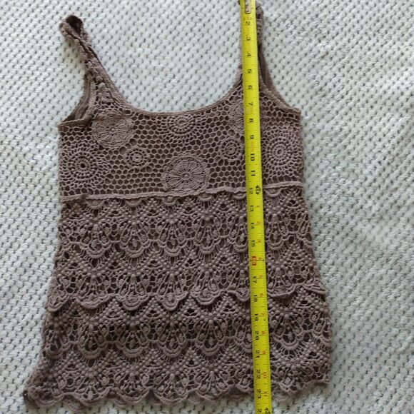 Vintage Temperance Women's Lace Crochet Lined Taupe Tank Top Size S - Picture 9 of 11